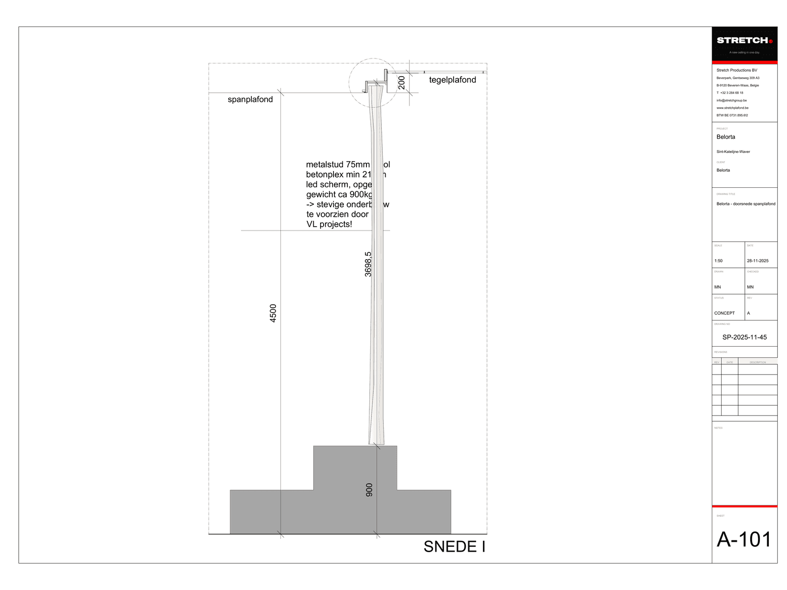 Svævende gesimsloft — technical drawing